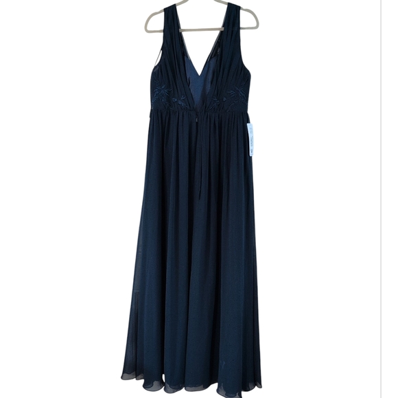 NWT Azazie Blue Navy Embroidered Floral Sleeveless Bridesmaid Gown Dress 14 - Picture 8 of 11